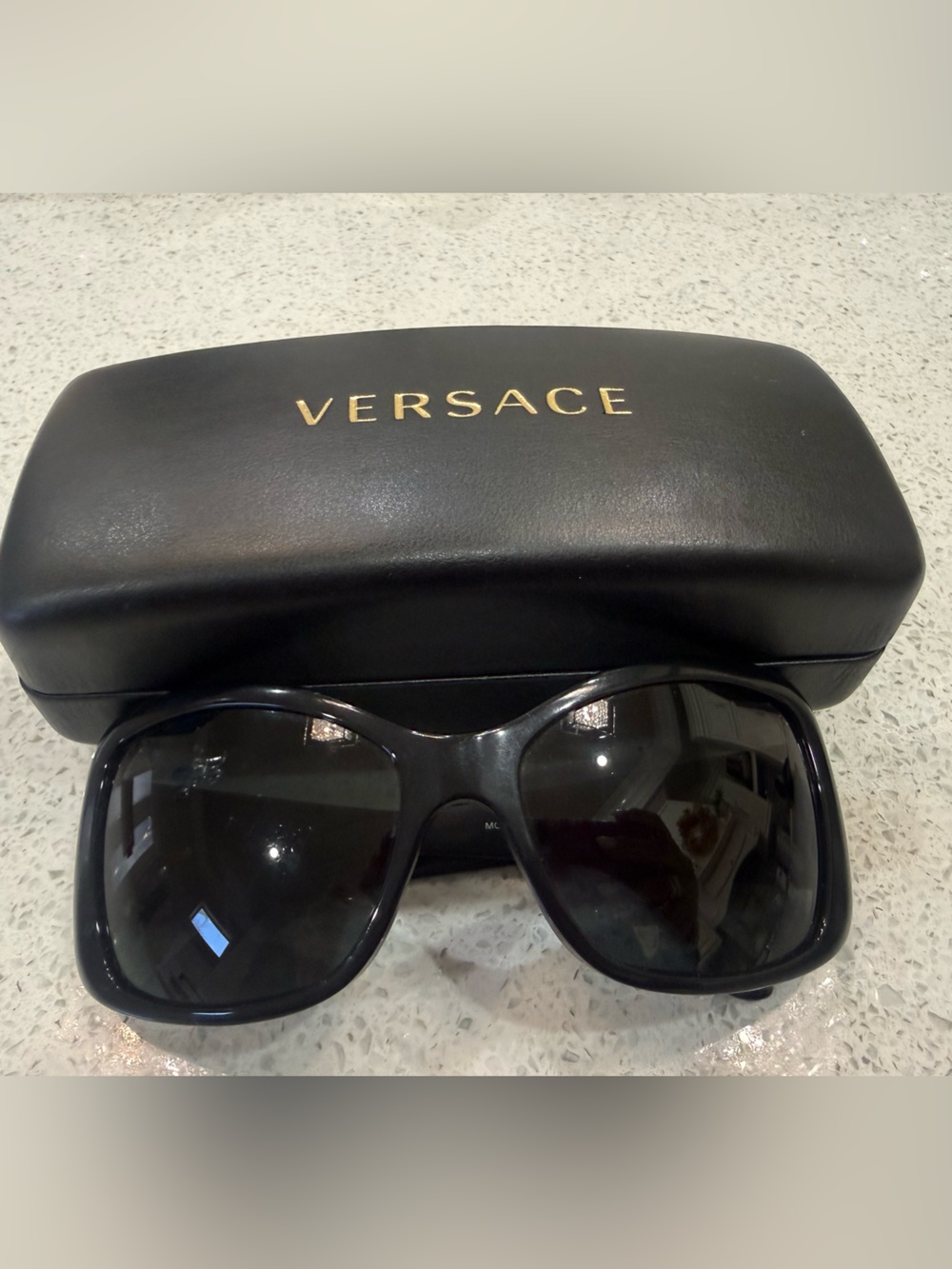 Versace Men’s Black Sunglasses with Gold-Logo Case